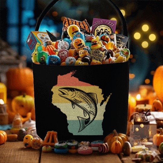 Vintage Retro Sunset Wisconsin Fishing Fabric Baskets