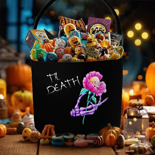 Til Death Valentine Skeleton Hand Skull Flower Fabric Baskets