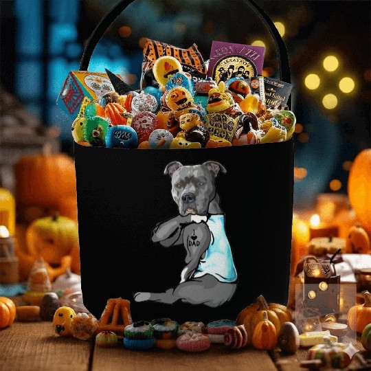 Cute Pitbull I Love Dad Dog Lovers Fathers Day Fabric Baskets