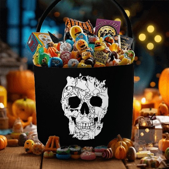 Cat Skull Kitty Skeleton Grunge Style Funny Cat Bo Fabric Baskets