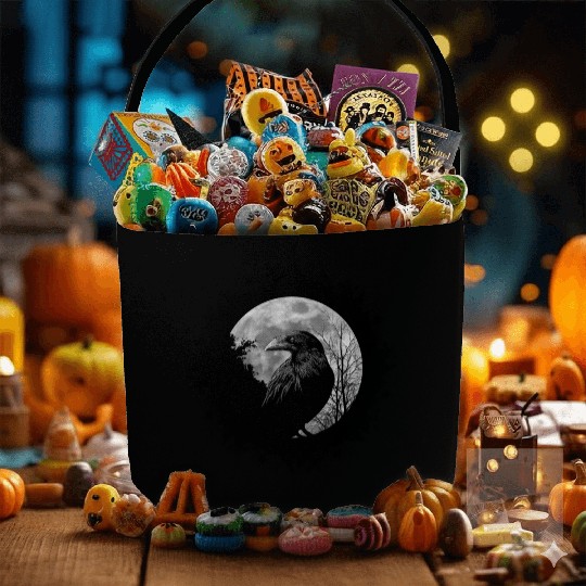 Mystic Black Crow Artwork Full Moon Raven Fabric Baskets