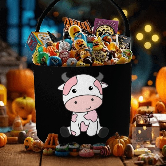 Strawberry Cow Cute Pink Strawberry Cow Kawaii Fabric Baskets