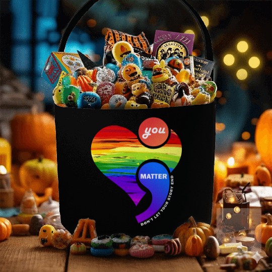 Rainbow Heart Semicolon You Matter Fabric Baskets