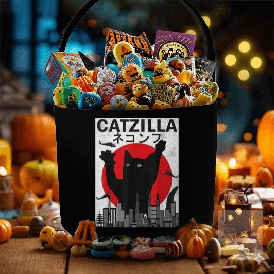 Vintage Catzilla Japanese Sunset Style Fabric Baskets