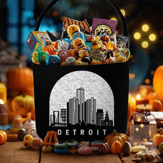Detroit Michigan Skyline Fabric Baskets