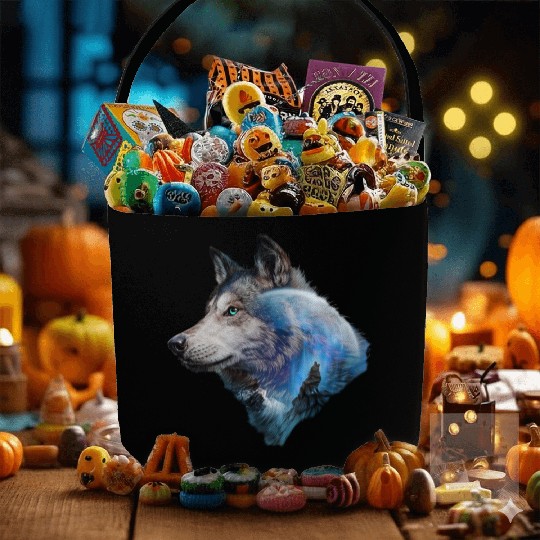 Wolf Moon Forest View Nature Fabric Baskets