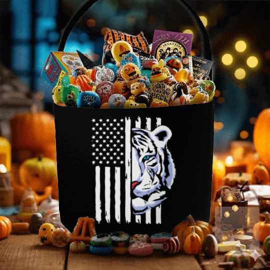 4th Of July American Flag White Tiger Fabric Baskets