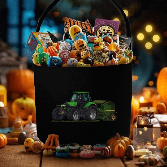 Light green tractor with a baler Fabric Baskets