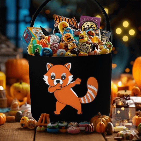 Dabbing Red Panda Cherry Blossoms Bamboo Fabric Baskets