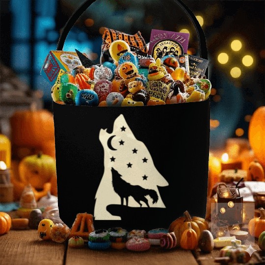 Wolf silhouette howling wolf moonlight Fabric Baskets