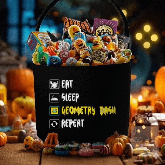 Eat sleep geometry dash repeat retro Jumper Repeat Fabric Baskets