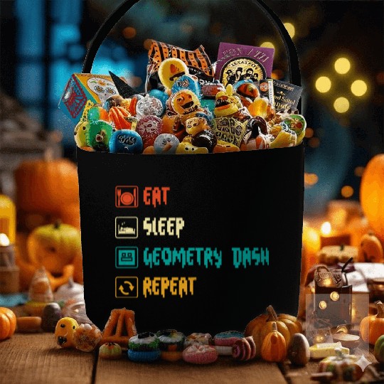 Eat sleep geometry dash repeat retro Jumper Repeat Fabric Baskets