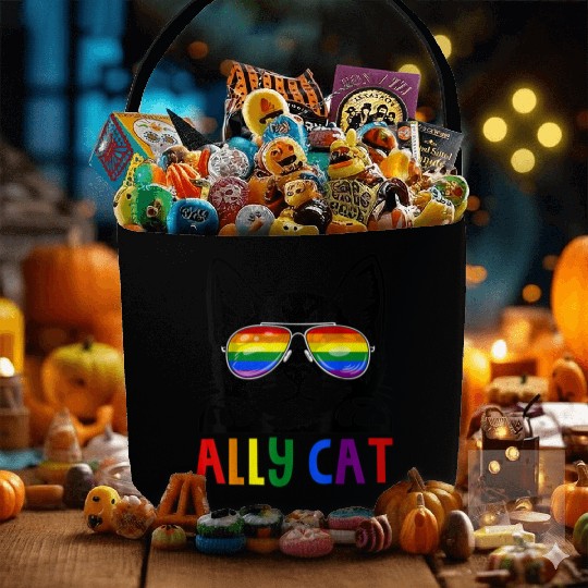 Ally Cat LGBT Gay Rainbow Pride Flag Fabric Baskets