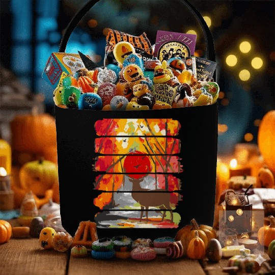 Deer In The Forest With A Sunset Fabric Baskets