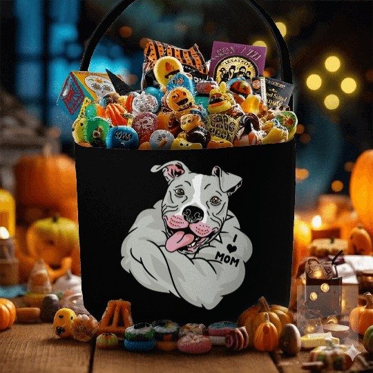 Cute Pitbull I Love Mom Tattoo Fabric Baskets