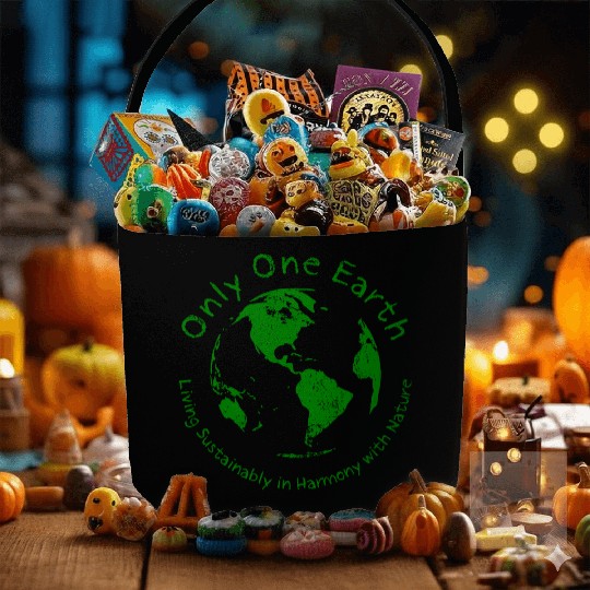 Only One Earth - dark green vintage design Fabric Baskets