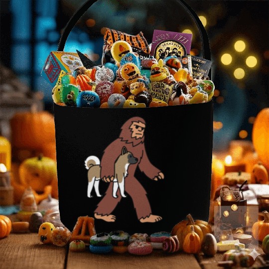 Bigfoot Sasquatch Walking Akita Fabric Baskets