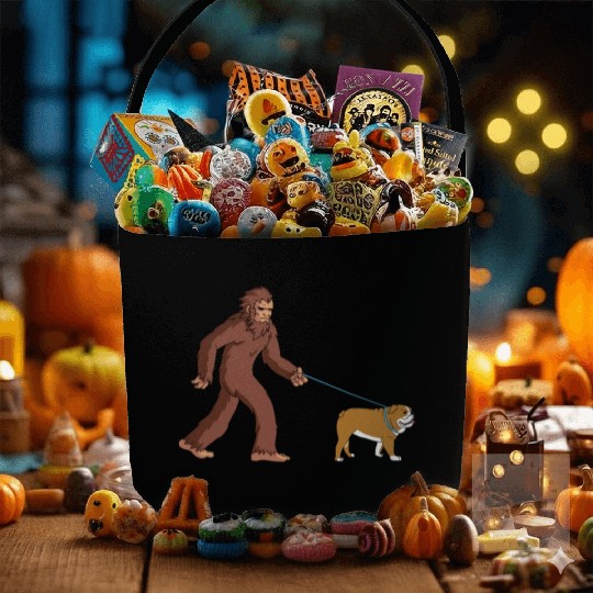 Bigfoot Sasquatch Walking English Bulldog Fabric Baskets