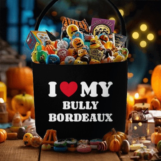 I Love My Bully Bordeaux Fabric Baskets