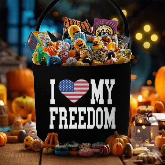 Patriotic American Flag I Heart Freedom, I Love Fabric Baskets