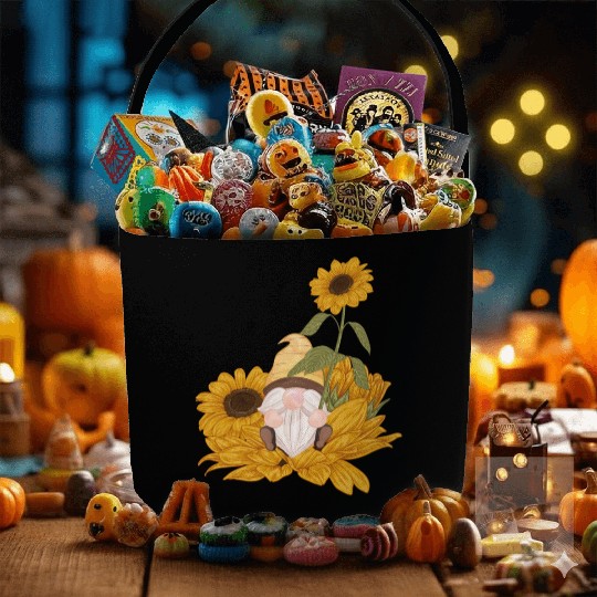 Cute Gnome Sunflower Gardening Gnomes Fabric Baskets