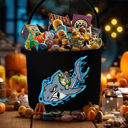 Shark Swims With Turtle And Crab Fabric Baskets