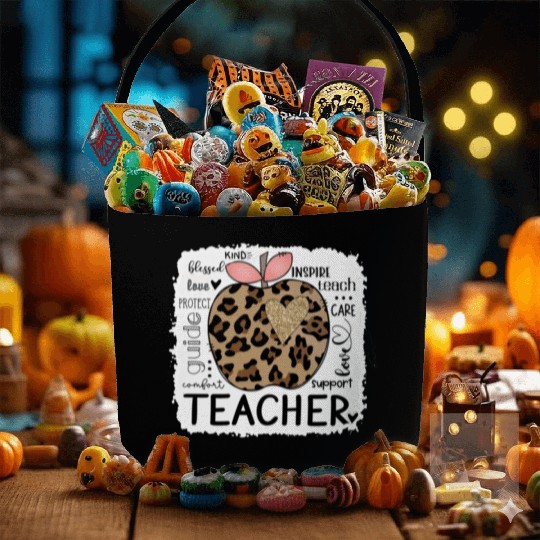 Leopard Apple Teacher Life Back To School 2022 Fabric Baskets