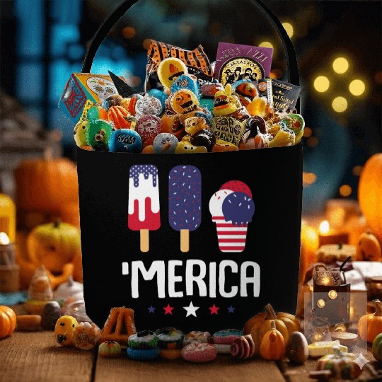 Merica Ice Cream Lover Popsicles US Flag Fabric Baskets