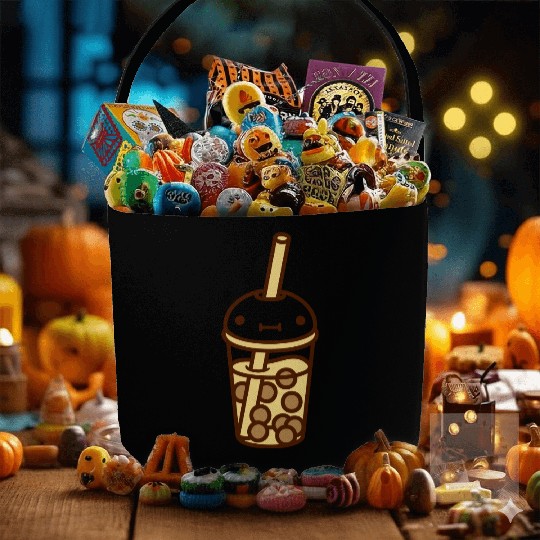 face bubble tea comic Fabric Baskets