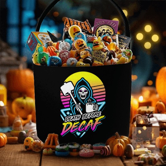 Death Before Decaf (Gym Reaper) Retro Neon Fabric Baskets