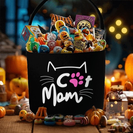 Best Cat Mom Ever with Paw for Mother Fabric Baskets