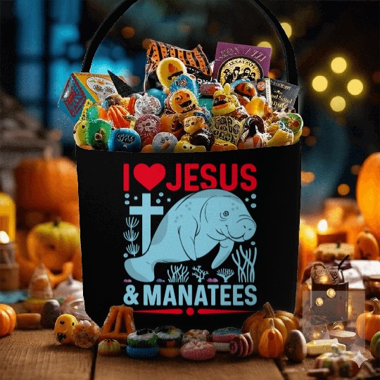 I Love Jesus and Manatees - Sea Cows Lover Fabric Baskets