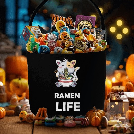 ramen life cat eat Fabric Baskets