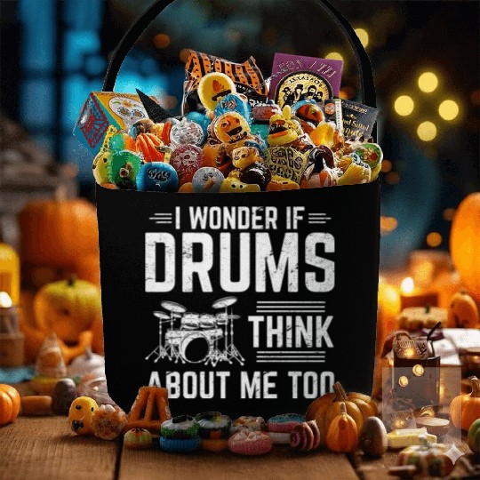 Wonder If Drums Think About Me Too Funny Drummer B Fabric Baskets