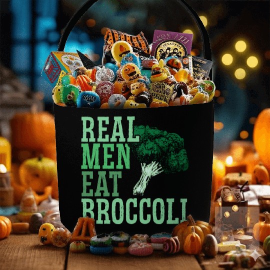 Real Men Eat Broccoli Broccoholic Vegetable Vegan Fabric Baskets