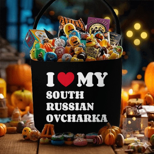 I Love My South Russian Ovcharka Fabric Baskets