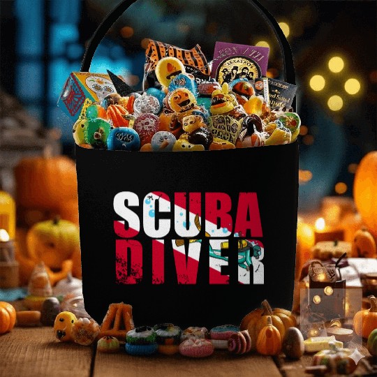 Scuba Diver Red White Flag Vintage Scuba Diving Fabric Baskets