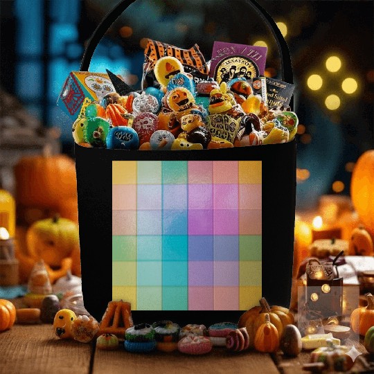 Rainbow Shimmer Multi Squares Pattern Fabric Baskets