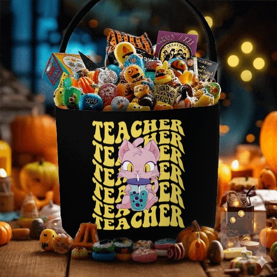 Boba Tea Teacher Retro Groovy Back To School Fabric Baskets