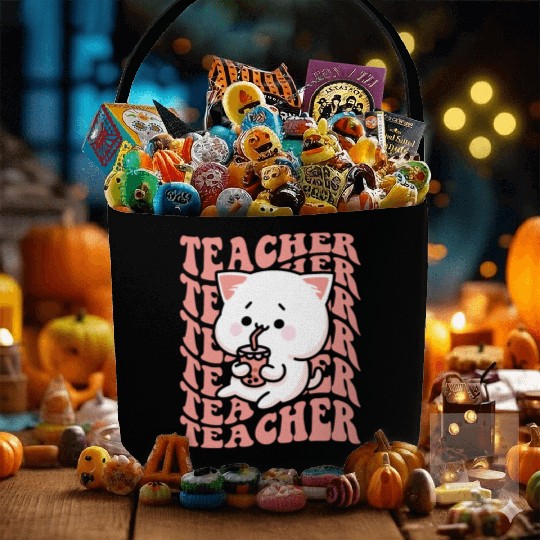 Boba Tea Teacher Cute Kawaii Cat Back To School Fabric Baskets