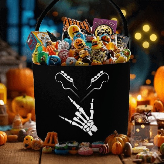 Rocker Skeleton Hand Rock On Rock Star Guitar Fabric Baskets