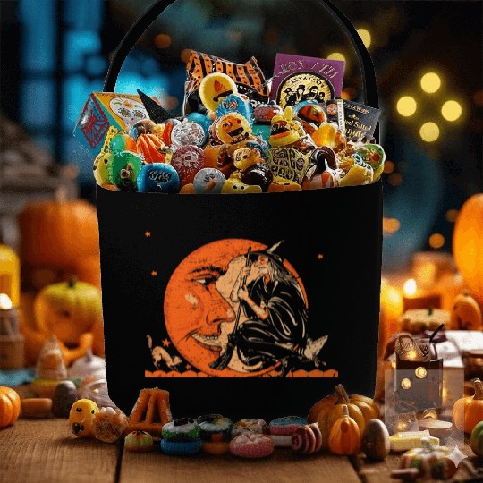 Great Vintage Witch And Moon Halloween Fabric Baskets