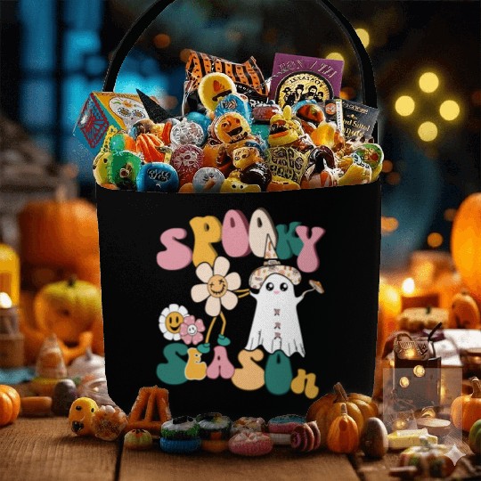 Spooky Season Retro Flowers Halloween Ghost Girls Fabric Baskets