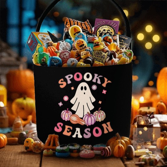 Spooky Season Cute Retro Pumpkin Ghost Gift Kids Fabric Baskets