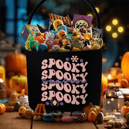 Spooky Spooky Season Cute Retro Wavy Text Design Fabric Baskets