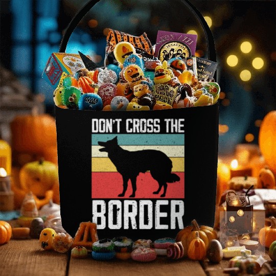 Don't Cross The Border Collie Dog Puppy Paw Love Fabric Baskets