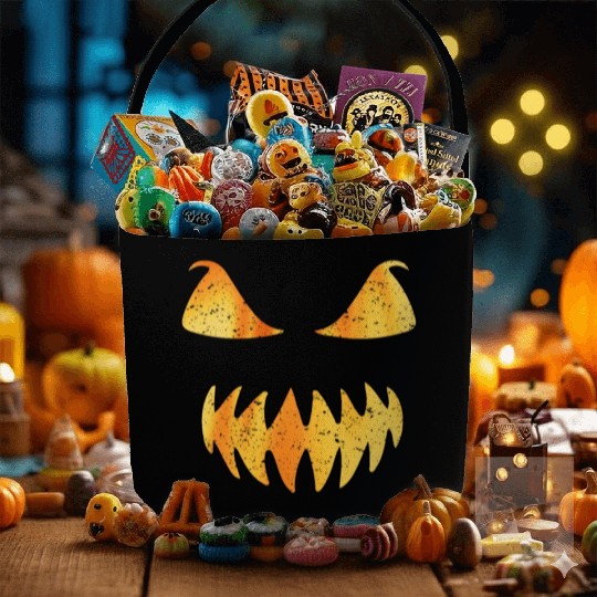 Retro Jack O Lantern Scary Carved Pumpkin Face Fabric Baskets