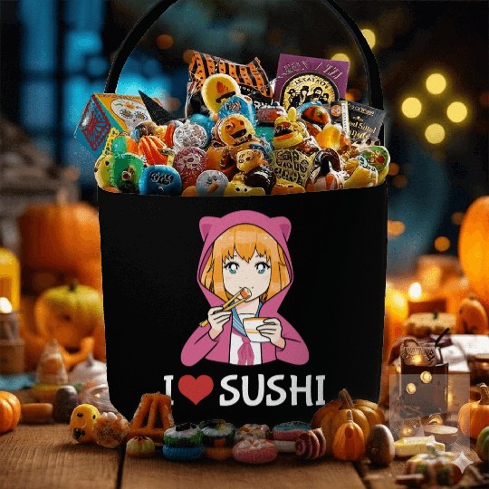 Kawaii Anime Girl I Love Sushi Fabric Baskets