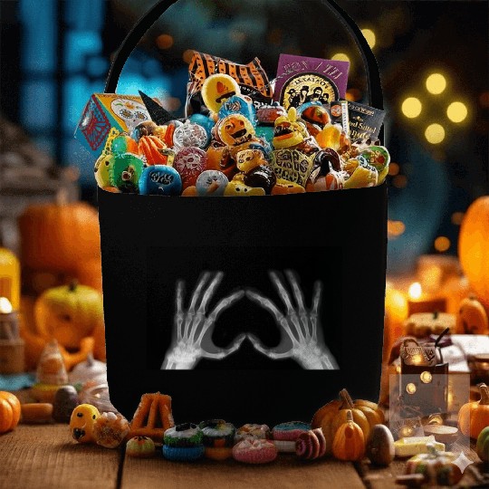 Skeleton Hand Heart Sign Bones Funny Halloween Fabric Baskets