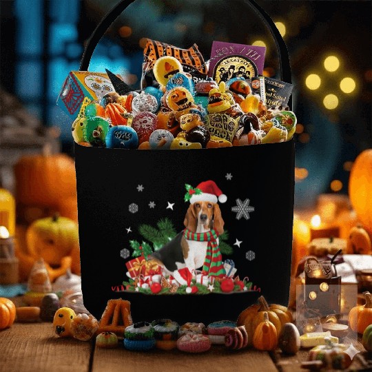 Christmas Basset Hound wearing a Santa Claus Hat Fabric Baskets